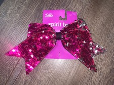 Justice pink Reverse sequin cheer spirit hair bow W ponytail holder accessory