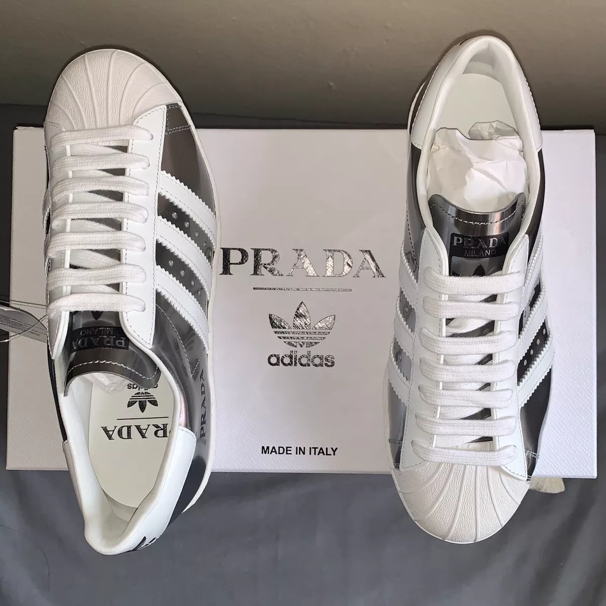 Prada x Adidas Superstar silver metallic