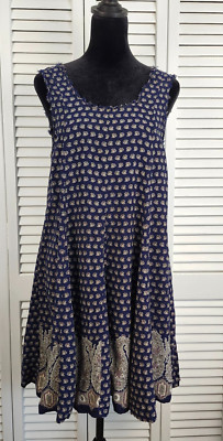 Hem & Thread Babydoll Dress Small Navy Blue Open Back Festival Beachy