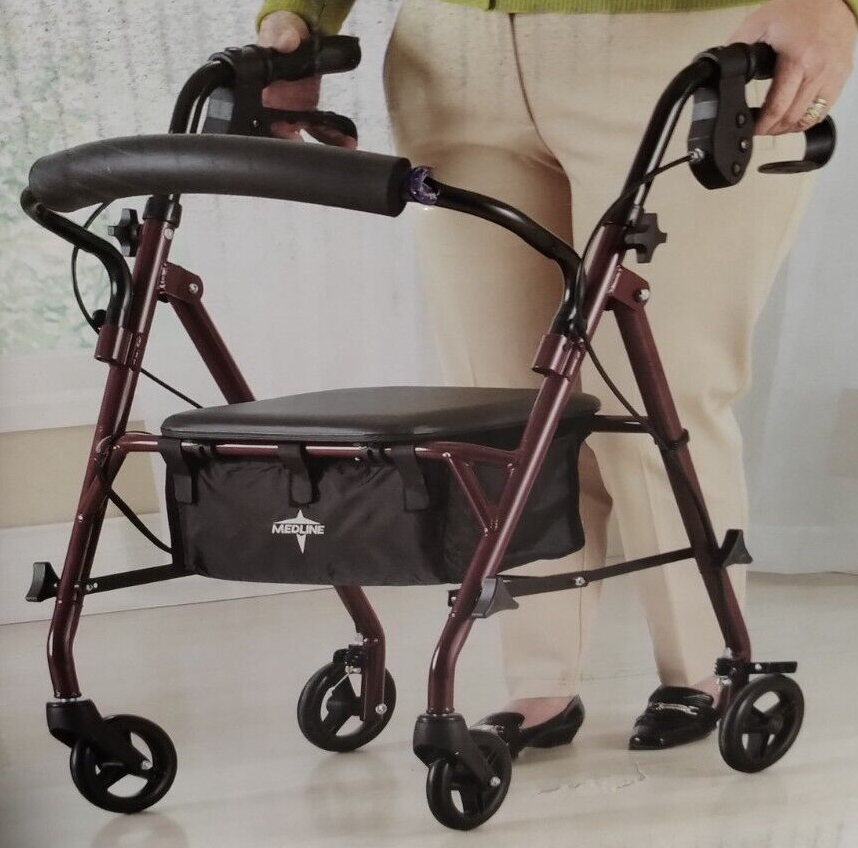 MEDLINE STEEL ROLLING WALKER F0LDING ROLLATOR 6" WHEELS 350Lbs MAX F1