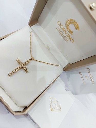 Collana con pendente lavorato in Oro Giallo con Diamanti - 18 kt - 750 - - Foto 12 di 12