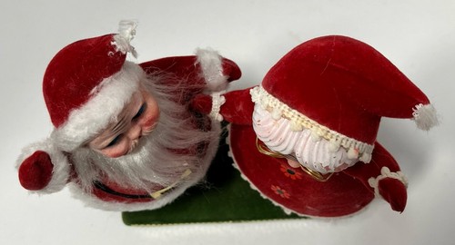 Vtg Christmas Decor Flocked Santa & Mrs Claus Base Waving Dancing Kitschy Retro - Picture 5 of 13