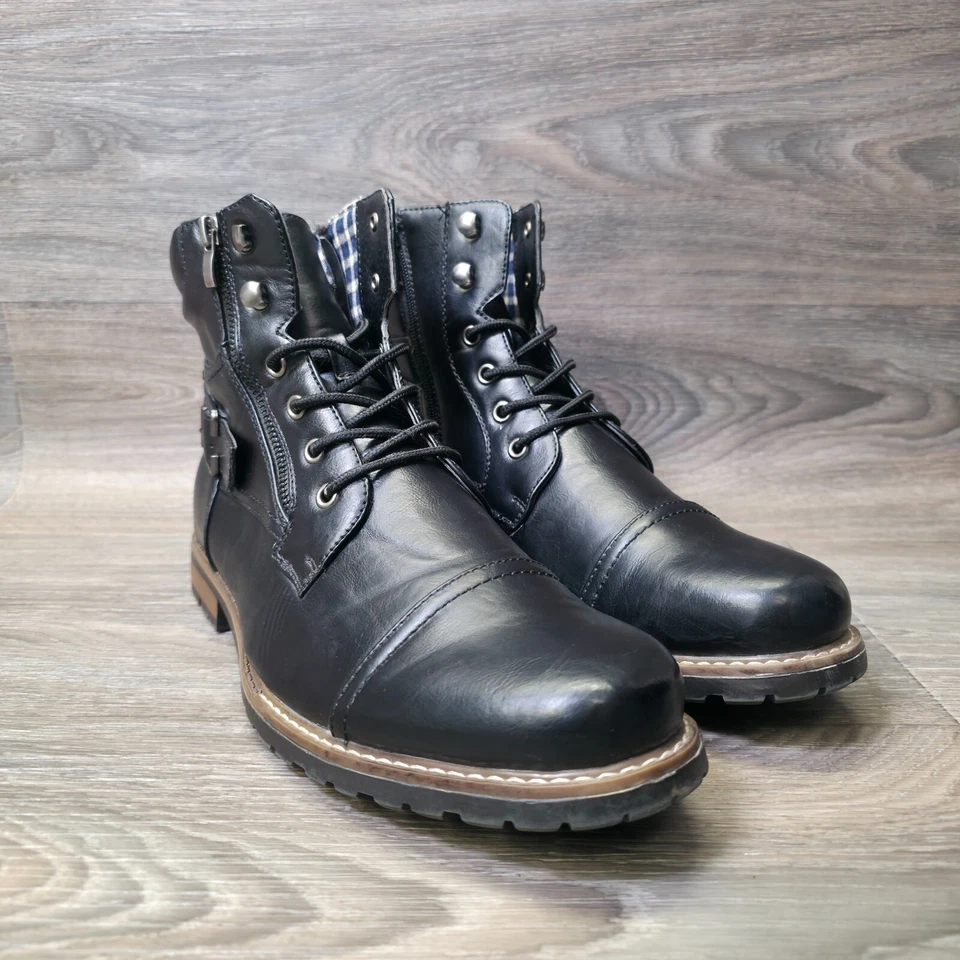 Botas Bruno Marc Para Hombre 10.5 Cuero Negro Philly 3 Militar Combate Motociclista Moto Foto 3 de 4