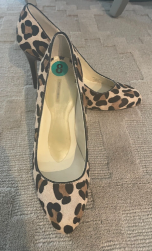 Max Studio "Marias" Leopard Print Cow Hide Leather 3 1/2" Heel Pumps - Size 8