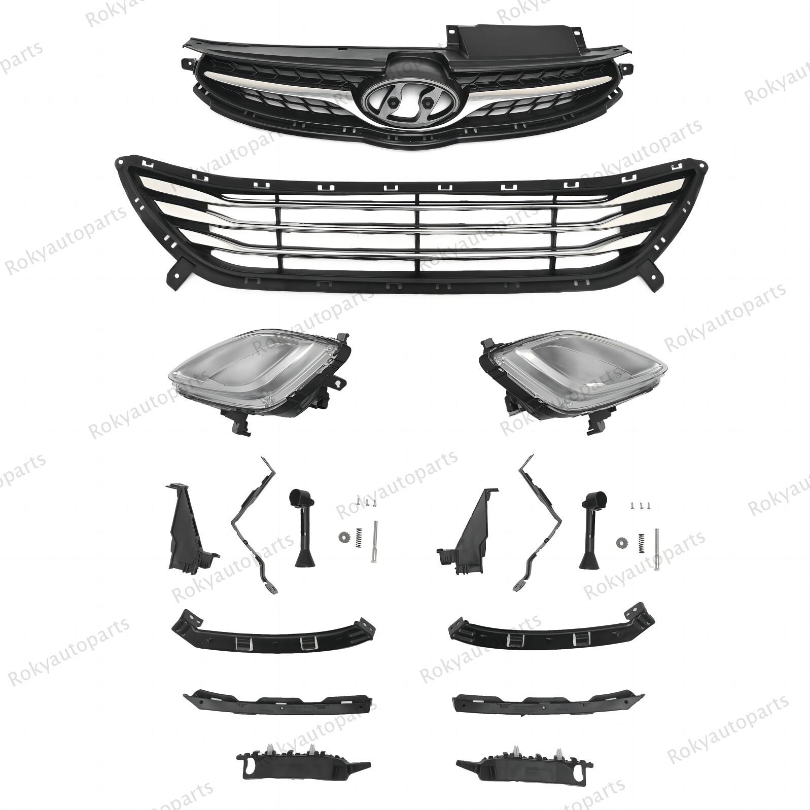 For Elantra 2011-13 Bumper Upper Grille/Lower Chrome Mesh/Fog light Kit/Brackets