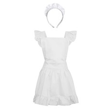 Maid Apron Halloween Fancy Dress Up Cosplay Costume Kitchen Cotton Retro Ruffle