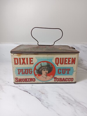can i sell tobacco on ebay ANTIQUE DIXIE QUEEN SMOKING TOBACCO TIN LITHO LUNCH BOX PAIL CAN COUNTRY  STORE