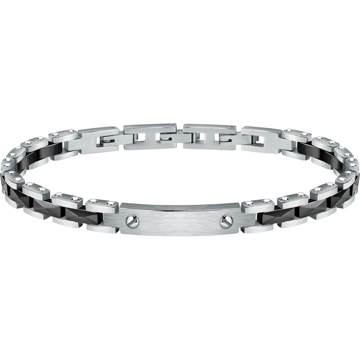 Men's Bracelet Steel And Black Ceramic Plate With Screw