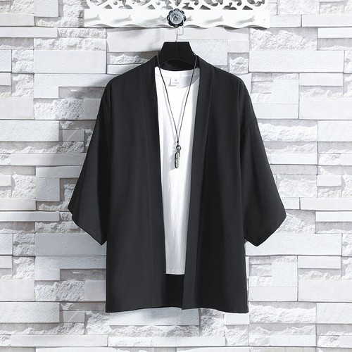 Mens Ethnic Cardigan Kimono Retro Lce Silk Blend Coat Jacket 3/4 Sleeve Tops - Picture 3 of 23