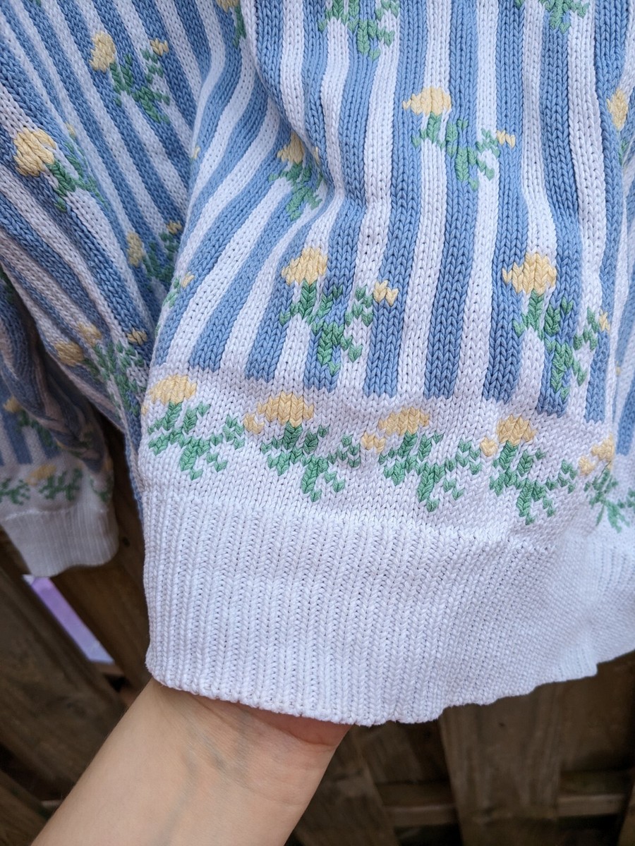 Eddie Bauer 1990 VTG Y2K Sweater Womens Med Blue Striped