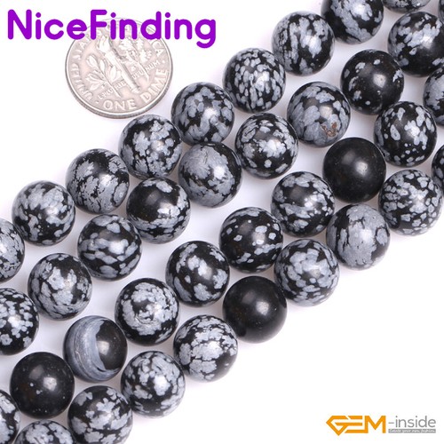 Natural Black Snowflake Obsidian Round Loose Gemstone Beads Jewelry Making 15'' - Picture 7 of 36