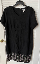 Vintage R.J.  Co Size 20 SS Black w/ Embroidered Flowers Dress