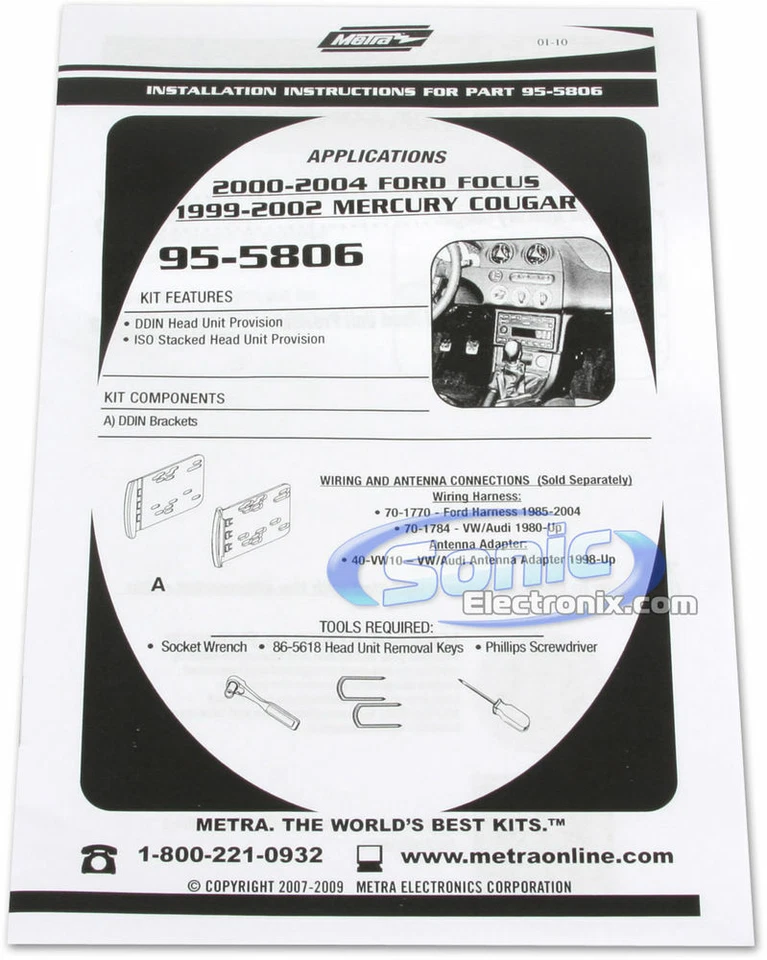 Metra 95-5806 双 DIN 安装仪表板套件适用于精选 1992 - 2004 福特 Mercury — 第 2/3 张图片