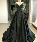 Mermaid Gothic Black Formal Dresses Evening Gown Party Prom Detachable Train