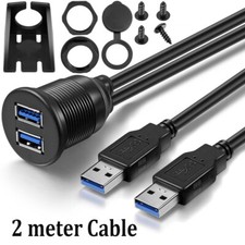 Dual USB 3.0 Male to USB 3.0 Female Car Dash Panel Mount Flush Extension Cable
