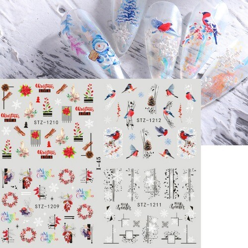 4 in 1 Winter Stechpalme Geometrie Wasser Nagel Aufkleber Weihnachten Zum Selbermachen Maniküre Dekoration Tipps - Bild 9 von 71