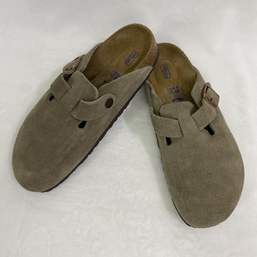 BIRKENSTOCK Boston Clog Soft Footbed Suede Leather Taupe Size 38 US 7 NWOT FLAW - Picture 2 of 14