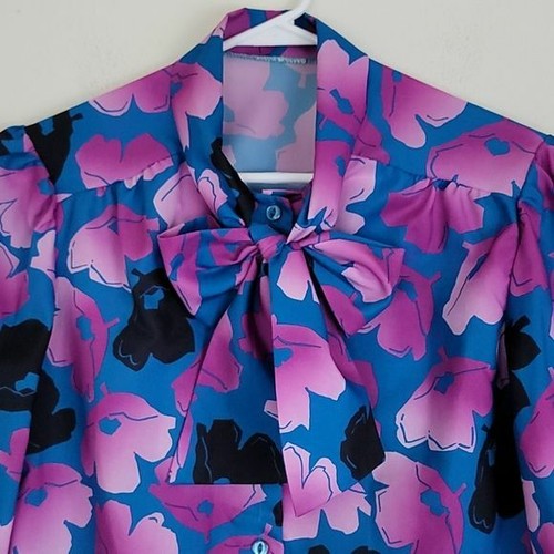 Unbranded Vintage Multicolored Blue & Purple Floral Blouse M - Picture 2 of 7