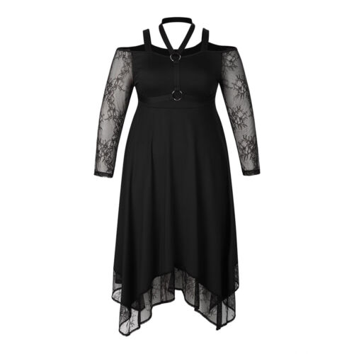 PLUS SIZE ⭐Sexy Women Lace Cold Shoulder Midi Dress Cocktail Party Evening Dress - Picture 5 of 14