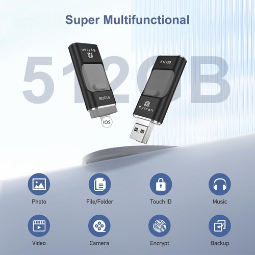 Clé USB pour Phone512Go Clef USB Sauvegarde en Clic USB 3.0 Photostick Extern... - Afbeelding 3 van 7