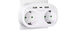 3 Port Mehrfachsteckdose 2er Steckdose Adapter mit USB-A/C Wandmontage Ladegerät