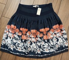 Max Studio Women's Size S Knee Length Floral Skirt in Navy and White/Orange