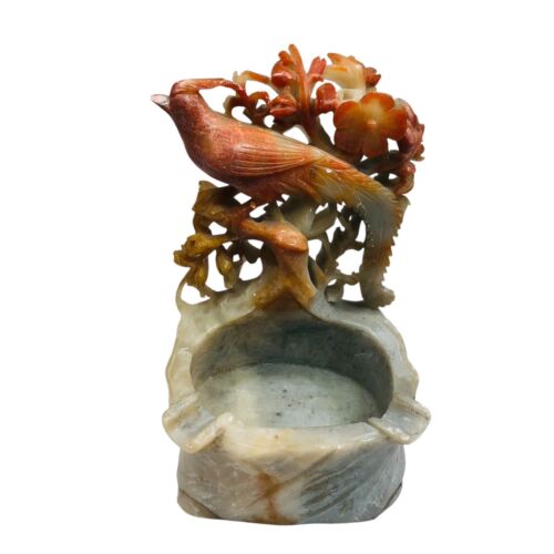Hand Carved Soapstone Chinese Well, Phoenix Bird and Flowers Ashtray - READ - Picture 3 of 19