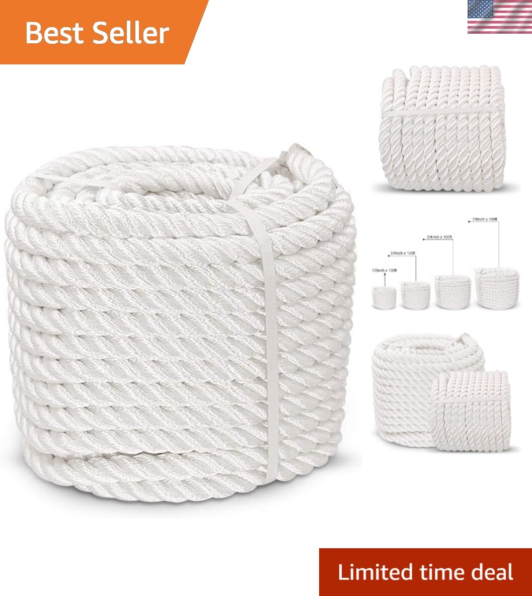 1/2 5/8 3/4 7/8 inch Nylon Twisted Rope - White Pull Rope Cord 5/8 inch x 100 ft