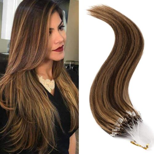 Micro Ring Loop Tip Remy Human Hair Extensions Silky Straight Micro Bead Link US - Picture 64 of 84