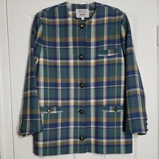 Avoca Collection Wool Blazer Jacket Wicklow Ireland Green Plaid Women's Medium
