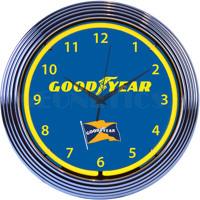 GOODYEAR TIRES NEON CLOCK Sign Lamp Light