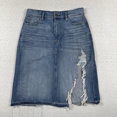 G Star Raw Skirt Womens 30 Blue Denim A-Line Midi Ripped Distress Grunge  Skater