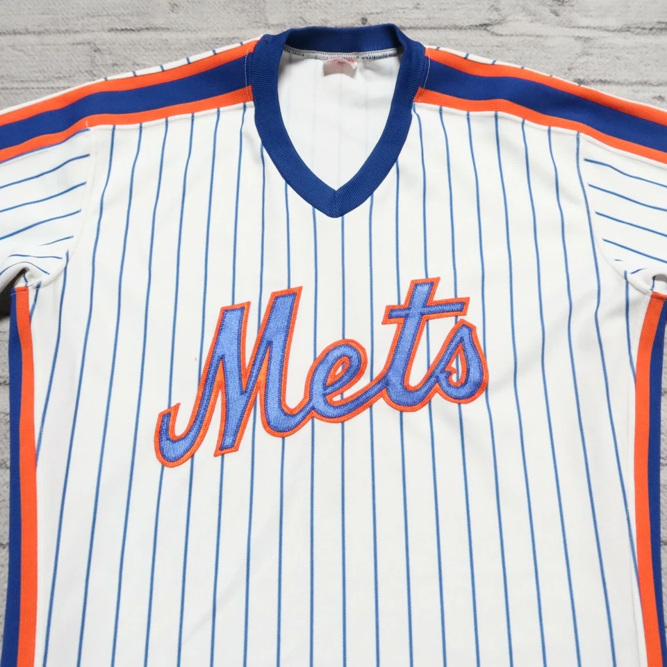 Camiseta de béisbol vintage de los 90 de los New York Mets a rayas auténtica cosida Rawlings Foto 2 de 4