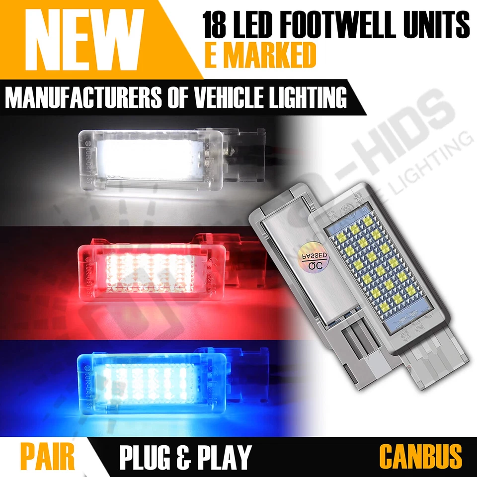 2X GOLF MK7 MK7.5 GTD GTI R LED VW RED BLUE FOOTWELL DOOR INTERIOR LIGHT SMD OEM - Image 2 of 4