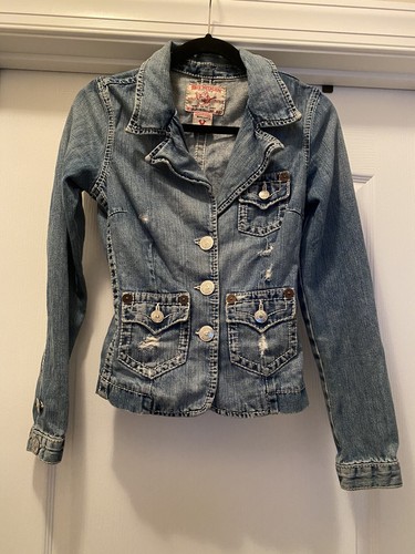 blue jeans blazer jacket distressed 