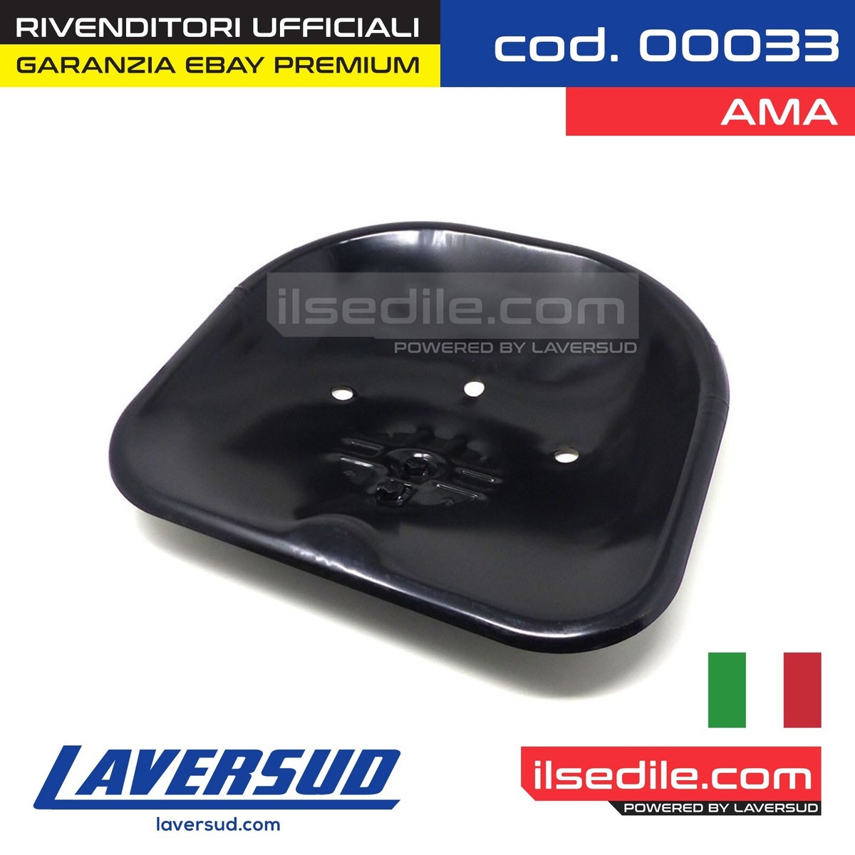 Sedile Fisso In Lamiera Per Trattori, Larghezza 46 Cm, Verniciato Nero Con Prigionieri M12, Robusto E Confortevole – Made In Italy