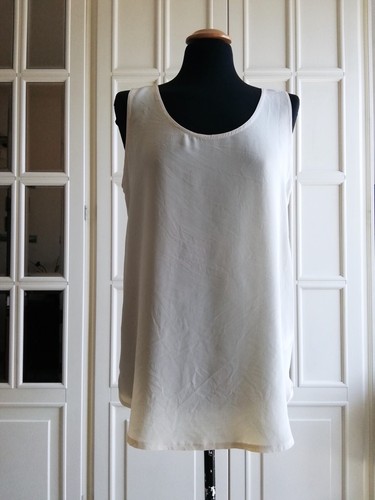 Blusa smanicata 100% seta La Rinascente Canotta donna leggera panna tg L / 44 IT - Foto 3 di 16
