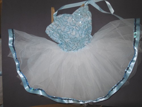 NWOT Ballet Tap Costume White Organdy Tutu Light Blue Lace Sequin Bodice Ribbon - Picture 2 of 6