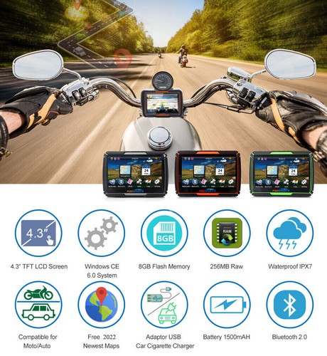 4.3 Waterproof Motorcycle GPS Navigator 8G Flash Bluetooth Navigation SAT NAV - Picture 3 of 13