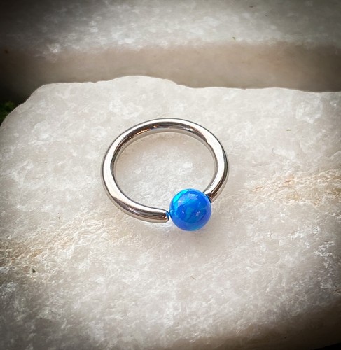 1pc Fixed Synthetic Opal Ball Annealed Steel Captive Bead Ring Body Jewelry - Picture 8 of 9