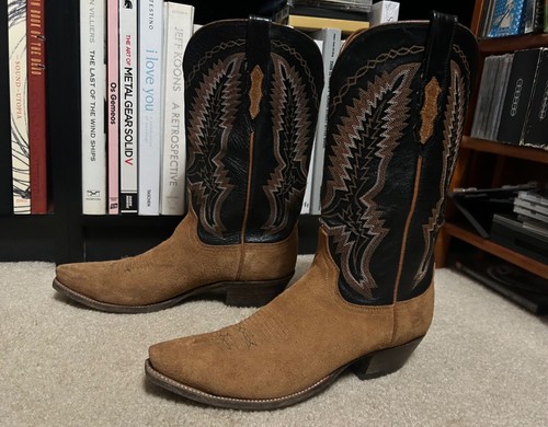Hombres LUCCHESE Gamuza Cuero Botas de Vaquero Marrón Claro 10 D Western - Imagen 4 de 21