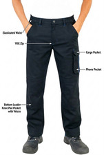 Mens Cargo Combat Work Trousers with Knee Pad Pockets BLACK Elasticated Waist