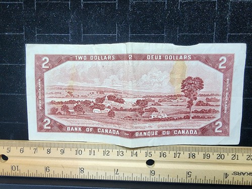 Banconota 2 Dollari 1954 Canada Circolata Usata Ottime Condizioni/Colore Ottawa Mint - Foto 2 di 2