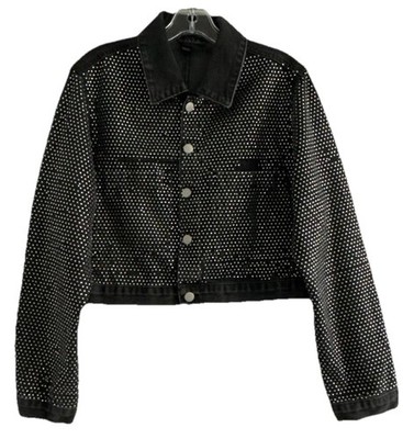 Windsor Vintage Womens Jacket XL Black Denim Cropped Studded Button Up