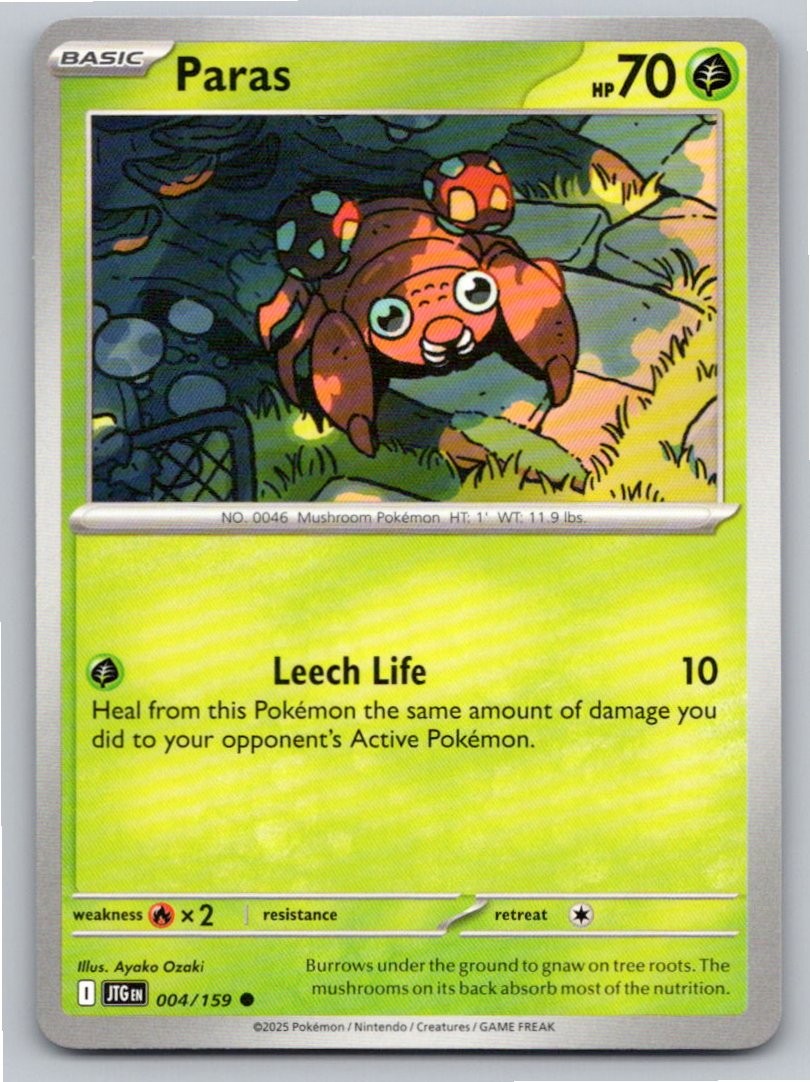 2025 POKEMON PARAS JOURNEY TOGETHER 004/159 COMMON NM A28146 FREE S&H