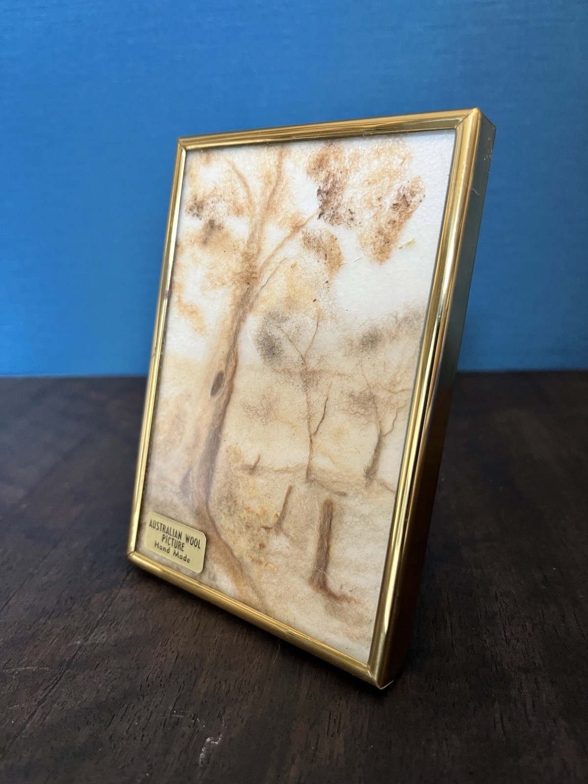 Vintage Sheeps Wool Framed Artwork, Australian Merino Wool Art, Gold Frame  13cm image 5