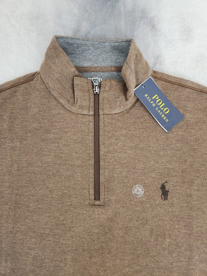 Polo Ralph Lauren 棕色 25 美分拉链套衫毛衣男式 L 码全新 — 第 2/4 张图片
