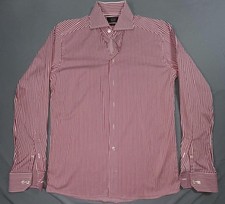 Eton Dress Shirt Mens 15.5 39 Red Stripe Slim Fit Long Sleeve Spread Collar
