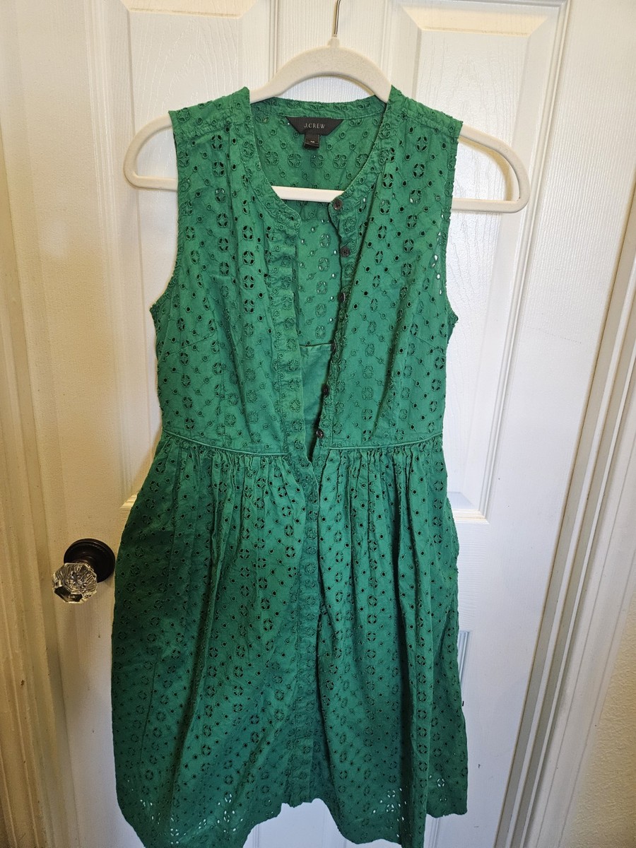 j crew green eyelet dress Eyelet-embroidered Tiered Midi Dress For Women