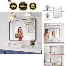 Bathroom Mirror 30X40 Inch Black Framed Tempered Glass Wall Mirror for Bathroom